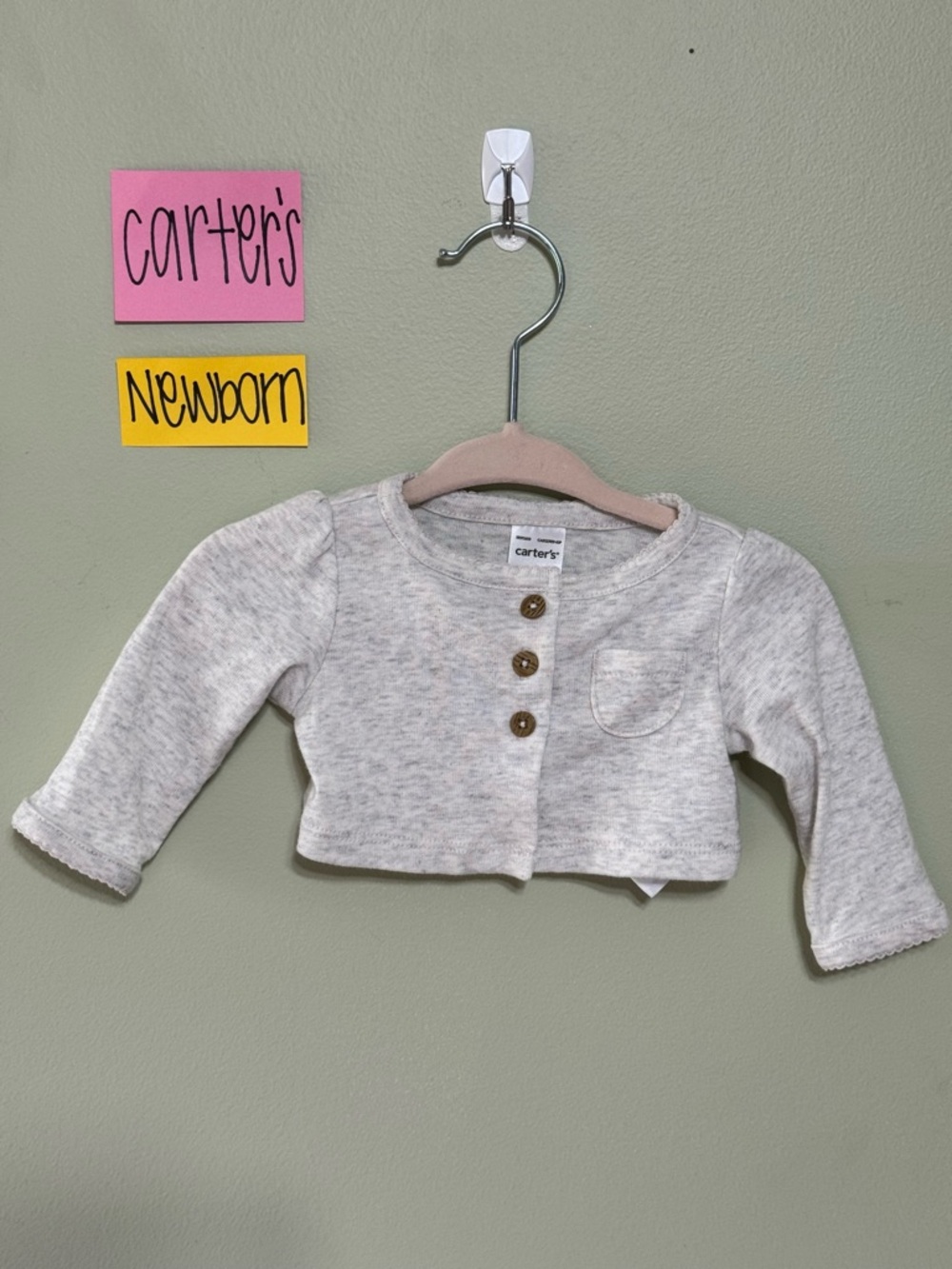 NWOT Carter's Heather Grey Knit Button-Front Infant Cardigan, Newborn